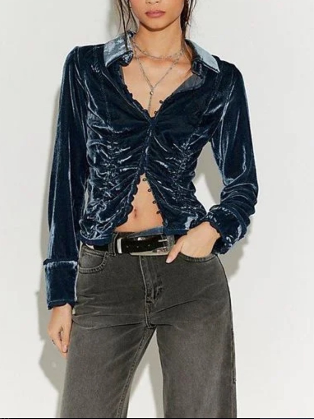 Free People Varsity Navy So Julia Velvet Top